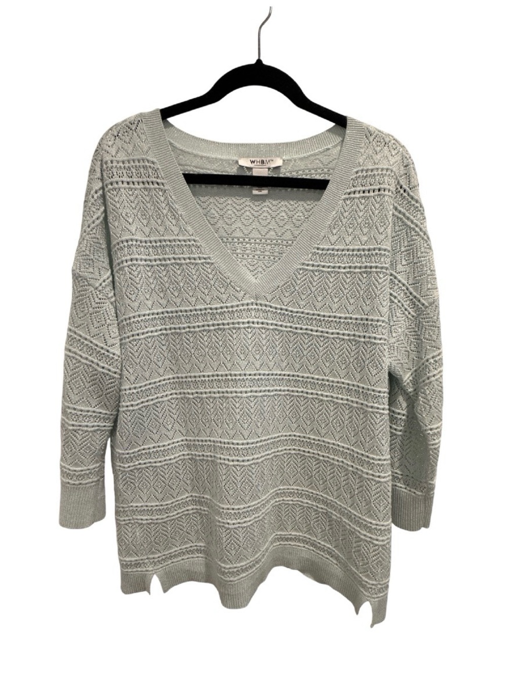 White House Black Market Sage Green Textured V-Neck Sweater